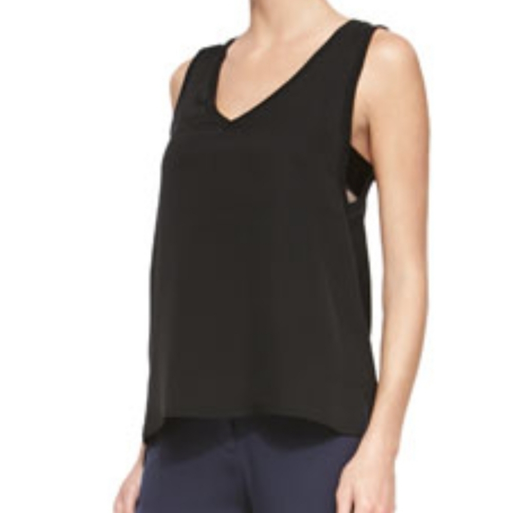 THEORY 100% silk side slit V neck cutout top